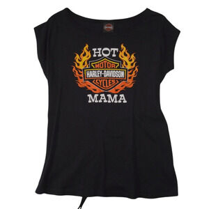 Harley-Davidson Hot Mama Flames Maternity T-Shirt Women’s L Black